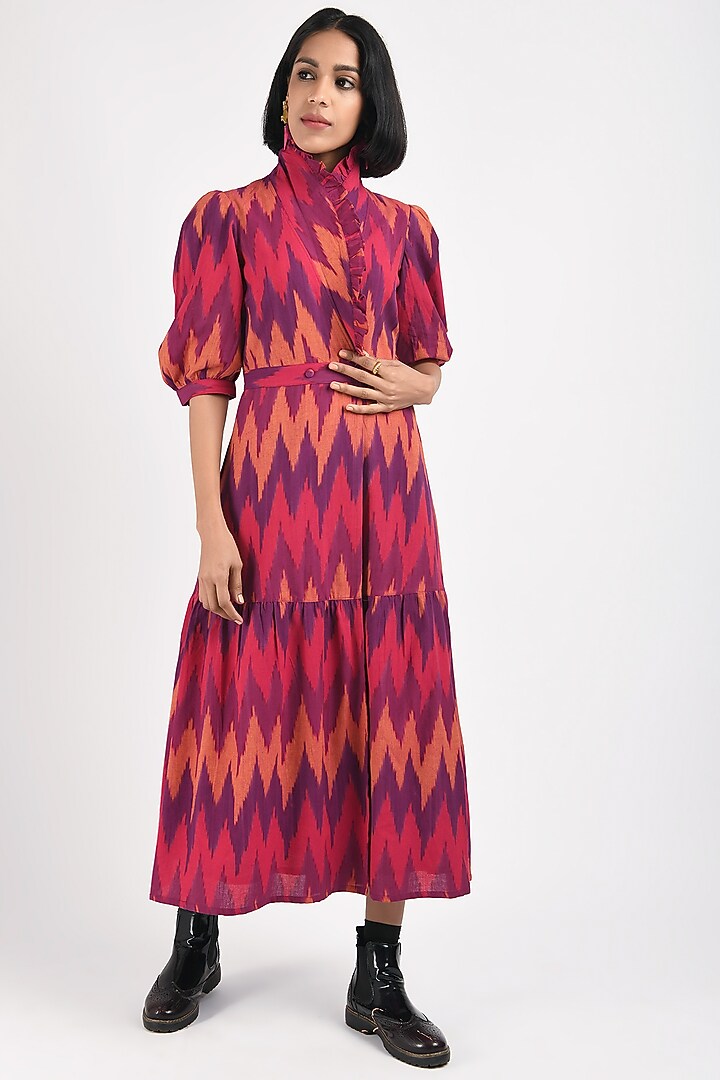 Strawberry Red Printed Handcrafted A-Line Wrap Summer Dress by Indigo Dreams at Pernia's Pop Up Shop