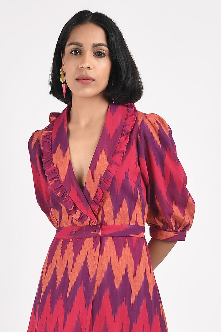 Strawberry Red Printed Handcrafted A-Line Wrap Summer Dress by Indigo Dreams at Pernia's Pop Up Shop