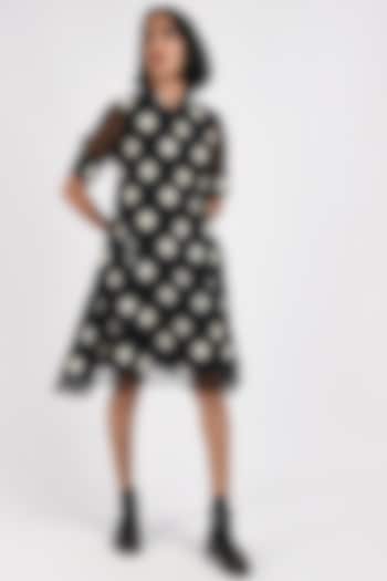 Black Printed Handcrafted Skater Summer Dress by Indigo Dreams at Pernia's Pop Up Shop