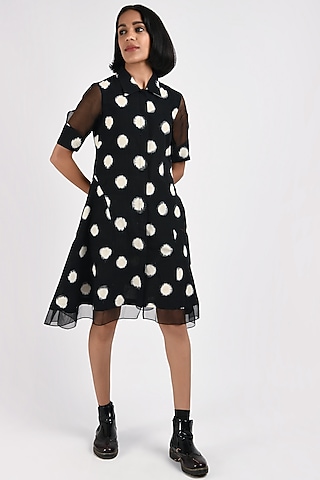 Black Printed Handcrafted Skater Dress by Indigo Dreams
