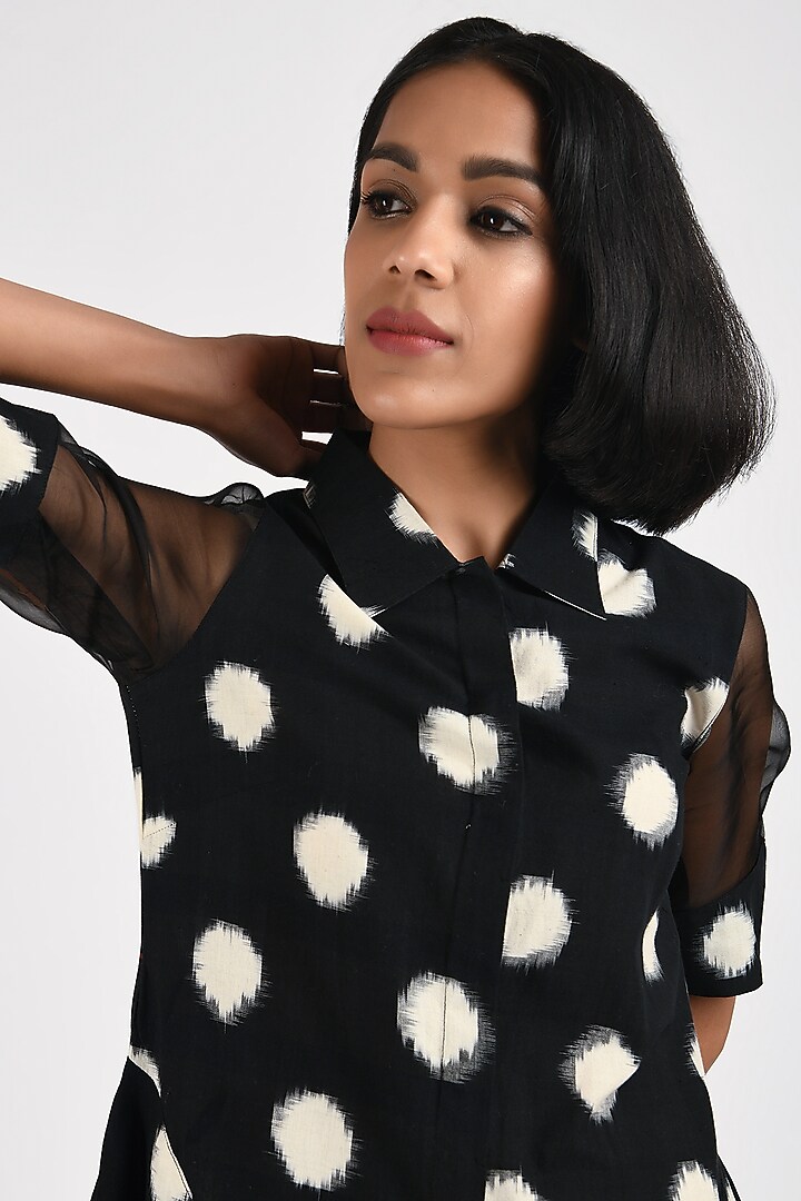 Black Printed Handcrafted Skater Summer Dress by Indigo Dreams at Pernia's Pop Up Shop