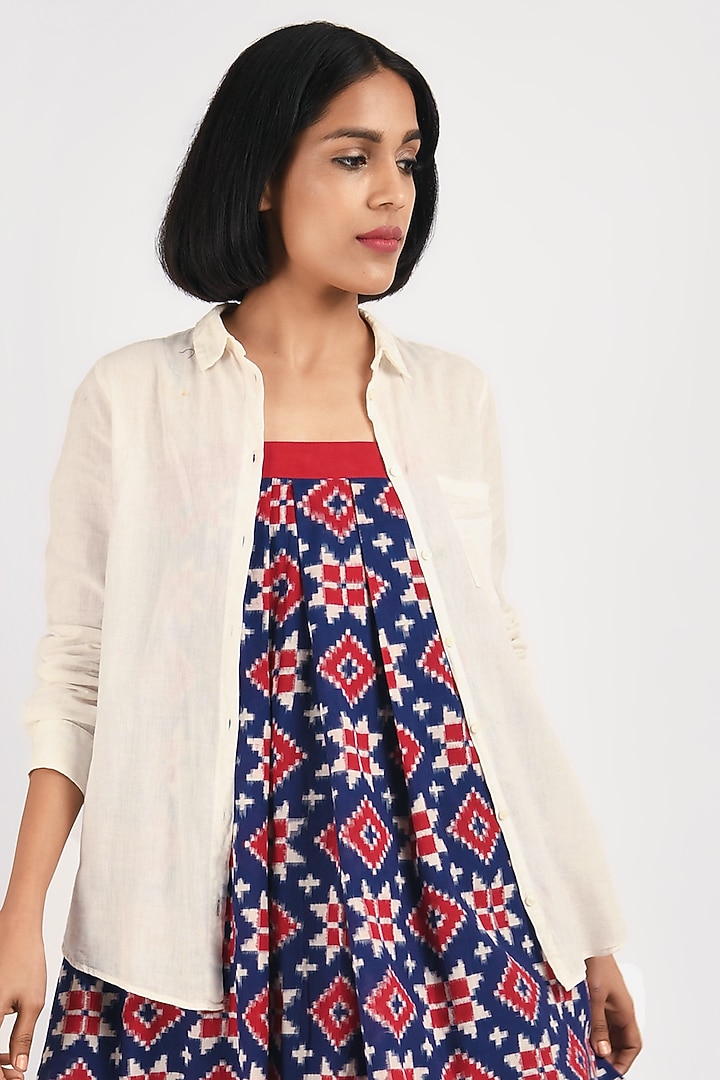 Red Handwoven Ikat Summer Dress With Oversized Shirt by Indigo Dreams at Pernia's Pop Up Shop
