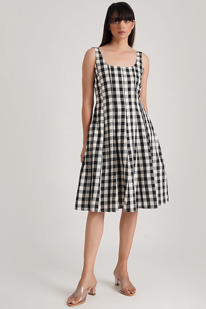 Black & White Handwoven Cotton Checkered Summer Dress by Indigo Dreams at Pernia's Pop Up Shop