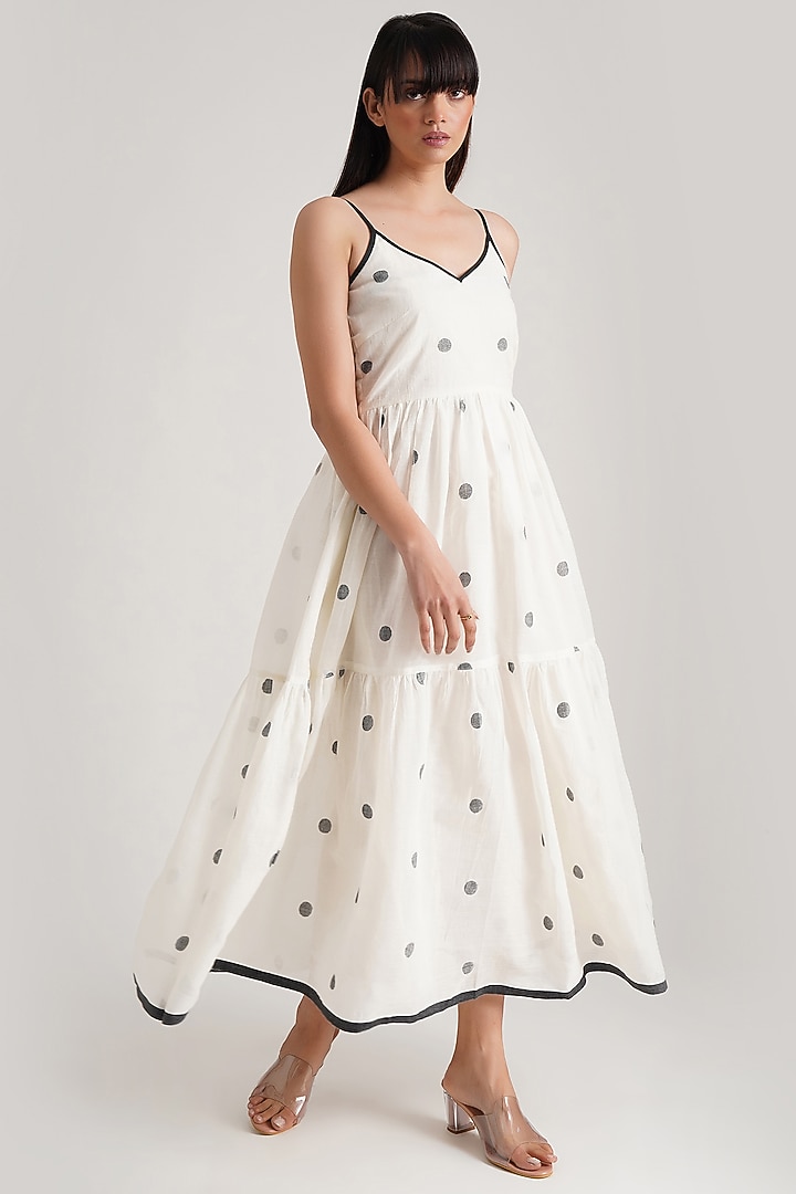 Ivory Handwoven Jamdani Summer Dress by Indigo Dreams at Pernia's Pop Up Shop