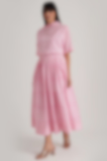 Pink Cotton Printed Gathered Skirt Set by Indigo Dreams
