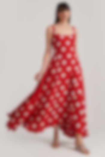 Red Handwoven Ikat Dress by Indigo Dreams