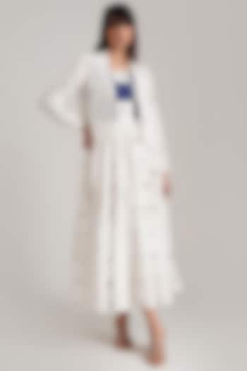 Ivory & Blue Handwoven Jamdani Jacket Dress by Indigo Dreams