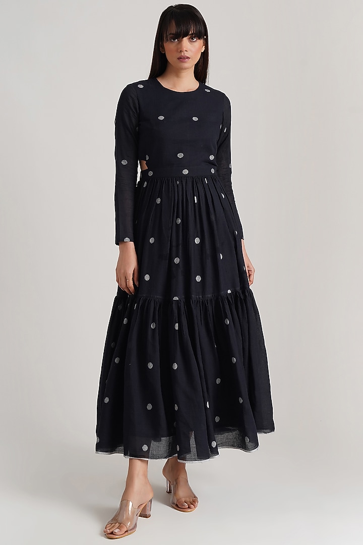 Black Handwoven Jamdani Summer Dress by Indigo Dreams at Pernia's Pop Up Shop