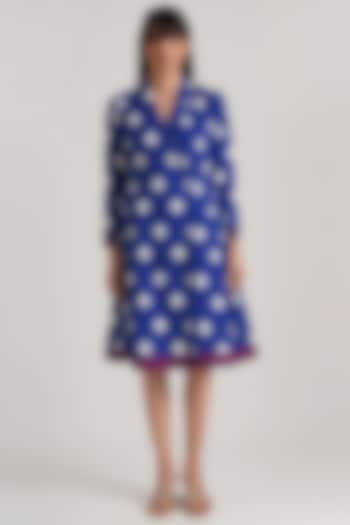 Royal Blue Handwoven Jamdani Jacket Summer Dress by Indigo Dreams at Pernia's Pop Up Shop