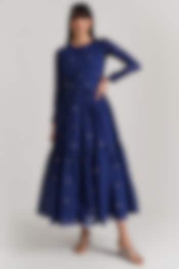 Blue Handwoven Jamdani Dress by Indigo Dreams