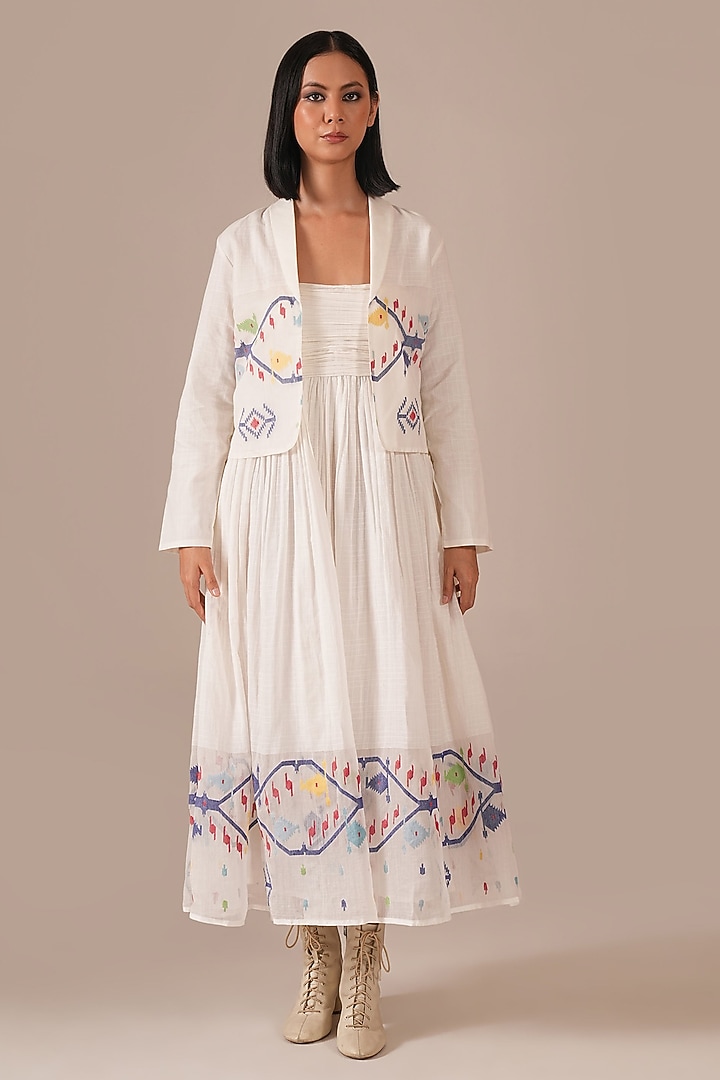 Ivory Cotton Ruched Strappy Jacket Vacation Dress by Indigo Dreams at Pernia's Pop Up Shop