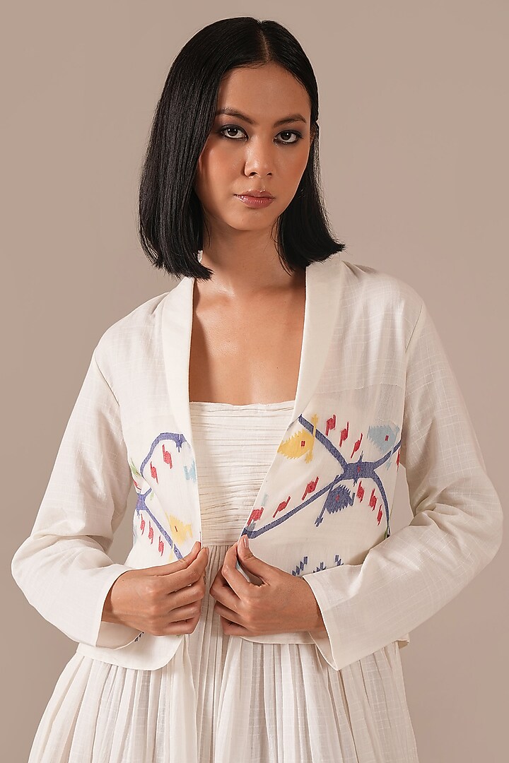 Ivory Cotton Ruched Strappy Jacket Vacation Dress by Indigo Dreams at Pernia's Pop Up Shop