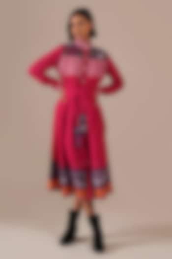 Red & Pink Handwoven Jamdani Vacation Shirt Dress by Indigo Dreams at Pernia's Pop Up Shop