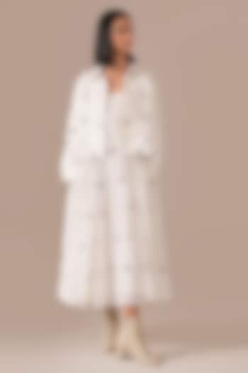 Ivory Handwoven Jamdani Midi Jacket Vacation Dress by Indigo Dreams at Pernia's Pop Up Shop