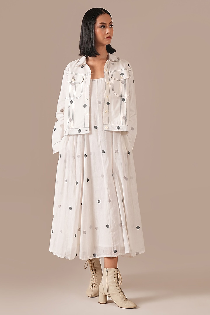Ivory Handwoven Jamdani Midi Jacket Vacation Dress by Indigo Dreams at Pernia's Pop Up Shop