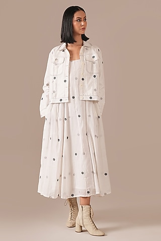Ivory Handwoven Jamdani Midi Jacket Dress by Indigo Dreams