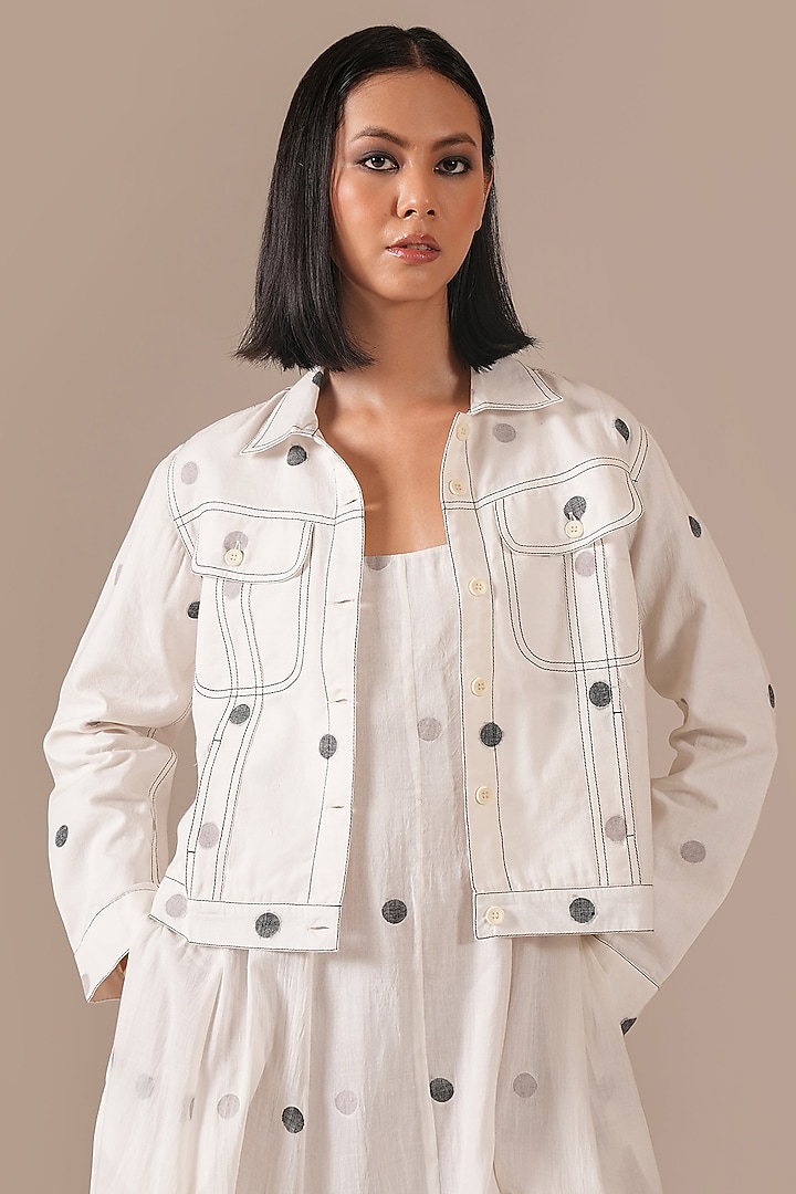 Ivory Handwoven Jamdani Midi Jacket Vacation Dress by Indigo Dreams at Pernia's Pop Up Shop