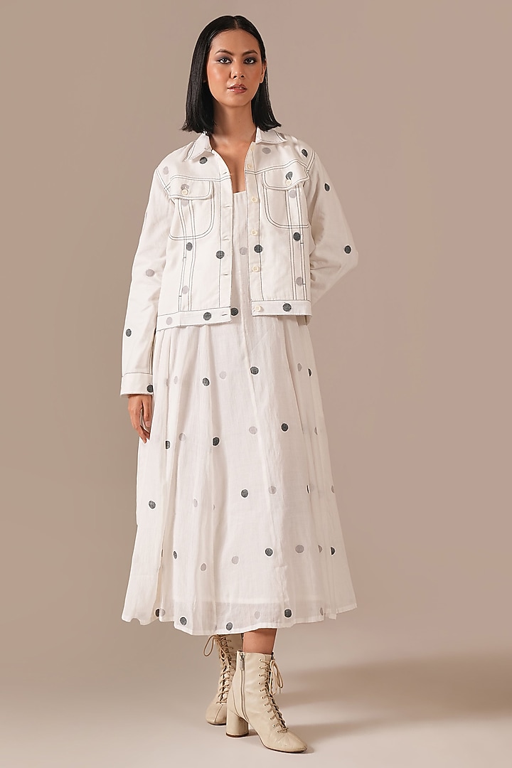 Ivory Handwoven Jamdani Midi Jacket Vacation Dress by Indigo Dreams at Pernia's Pop Up Shop