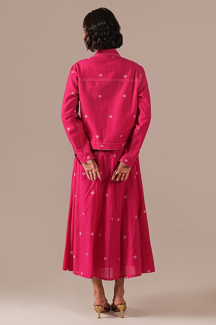 Red & Pink Handwoven Jamdani Flared Jacket Vacation Dress by Indigo Dreams at Pernia's Pop Up Shop