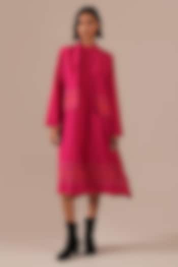 Red & Pink Handwoven Jamdani Halter Jacket Vacation Dress by Indigo Dreams at Pernia's Pop Up Shop