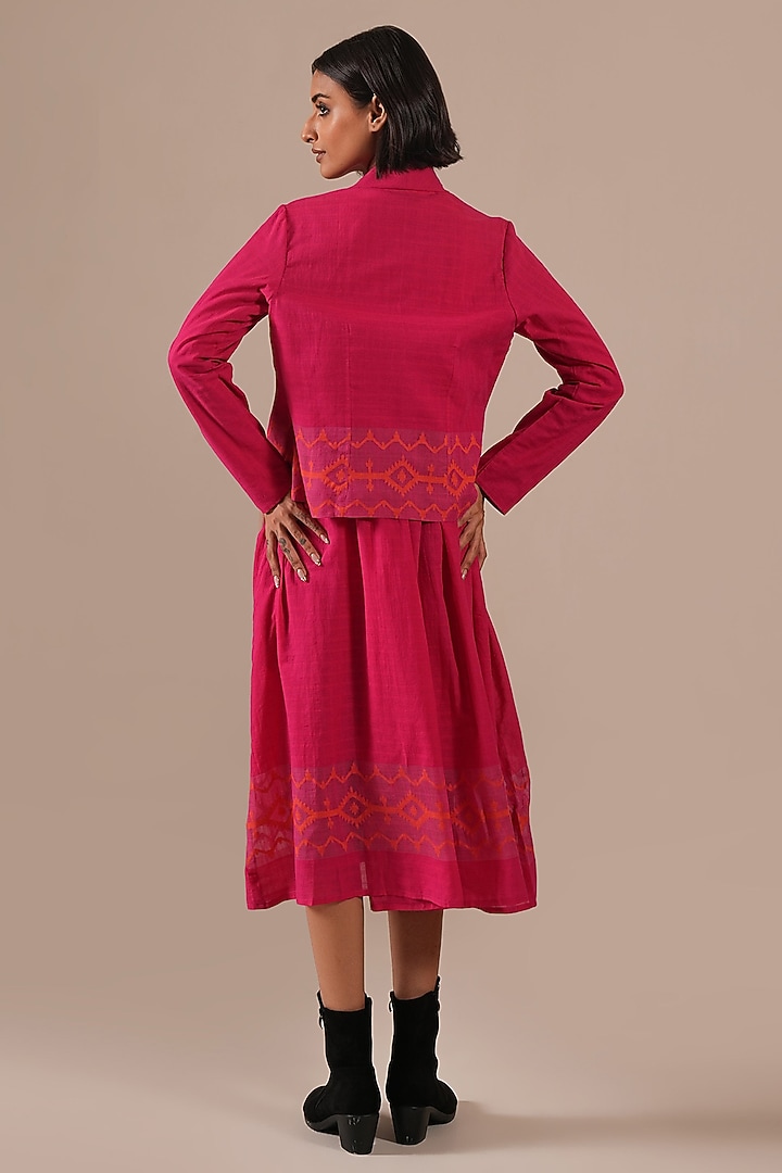Red & Pink Handwoven Jamdani Halter Jacket Vacation Dress by Indigo Dreams at Pernia's Pop Up Shop