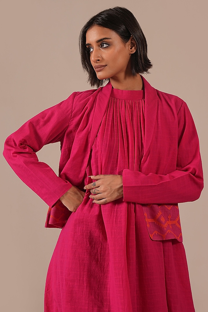 Red & Pink Handwoven Jamdani Halter Jacket Vacation Dress by Indigo Dreams at Pernia's Pop Up Shop