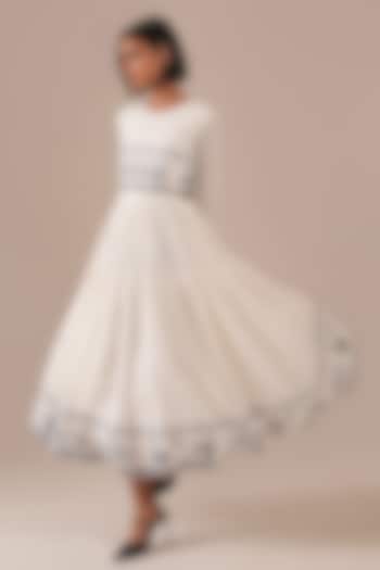 Ivory Cotton & Handwoven Jamdani Midi Vacation Dress by Indigo Dreams at Pernia's Pop Up Shop