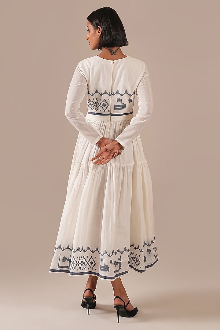 Ivory Cotton & Handwoven Jamdani Midi Vacation Dress by Indigo Dreams at Pernia's Pop Up Shop