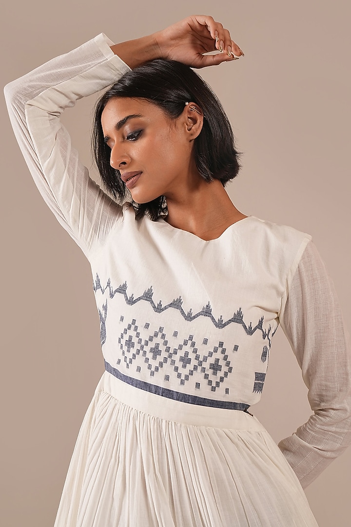 Ivory Cotton & Handwoven Jamdani Midi Vacation Dress by Indigo Dreams at Pernia's Pop Up Shop