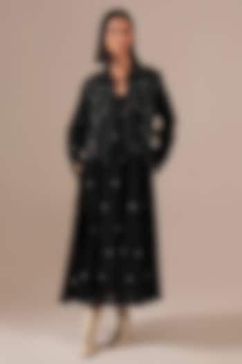 Black Handwoven Jamdani & Cotton Jacket Vacation Dress by Indigo Dreams at Pernia's Pop Up Shop