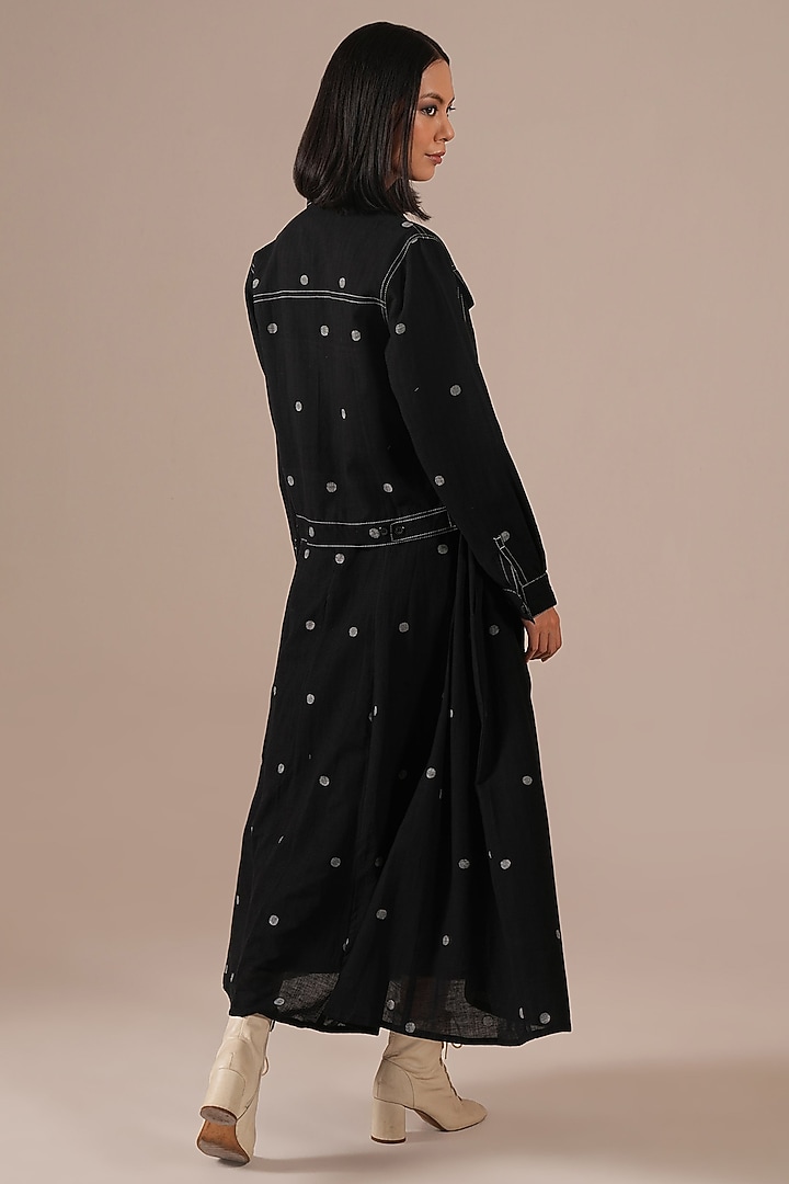 Black Handwoven Jamdani & Cotton Jacket Vacation Dress by Indigo Dreams at Pernia's Pop Up Shop