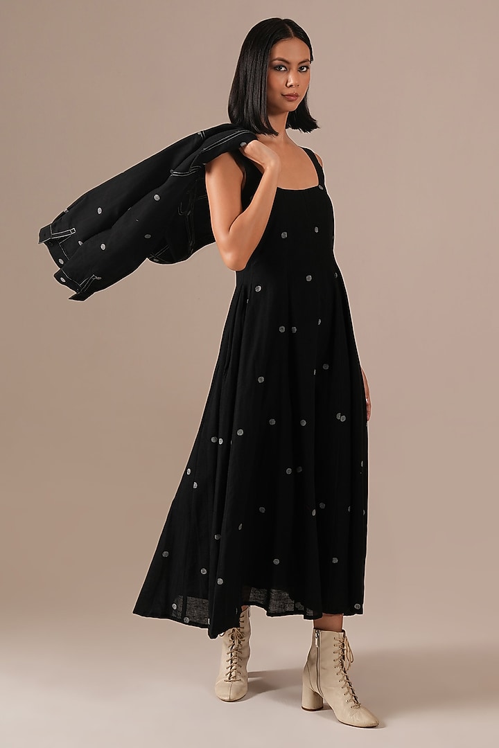 Black Handwoven Jamdani & Cotton Jacket Vacation Dress by Indigo Dreams at Pernia's Pop Up Shop