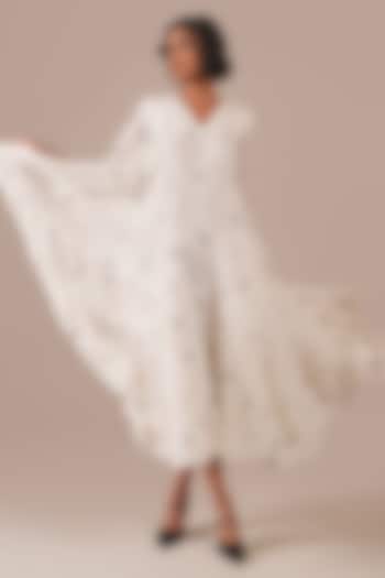 Ivory Cotton V-Neck Gathered Vacation Dress by Indigo Dreams at Pernia's Pop Up Shop