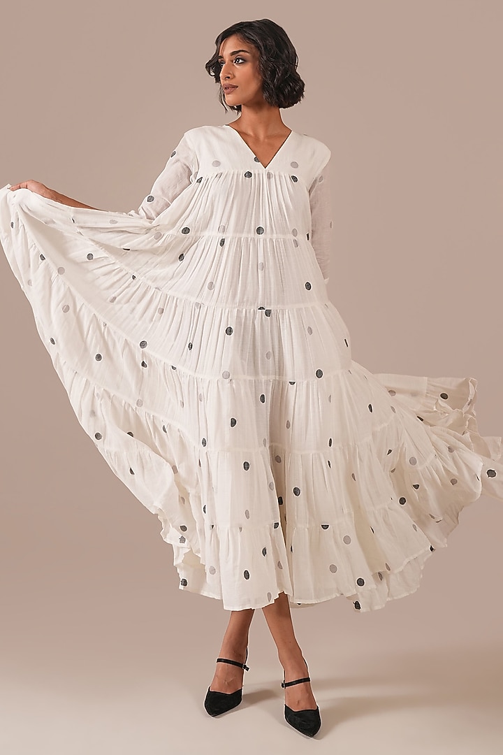 Ivory Cotton V-Neck Gathered Vacation Dress by Indigo Dreams at Pernia's Pop Up Shop