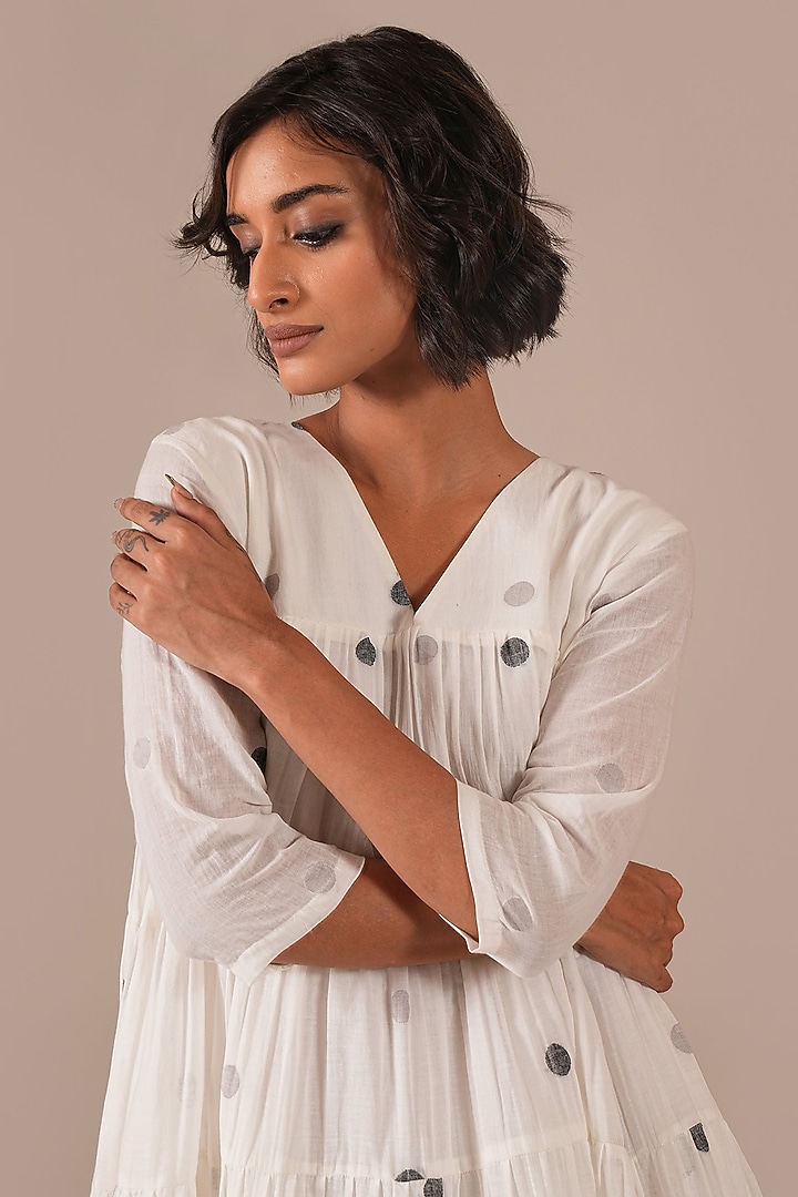 Ivory Cotton V-Neck Gathered Vacation Dress by Indigo Dreams at Pernia's Pop Up Shop
