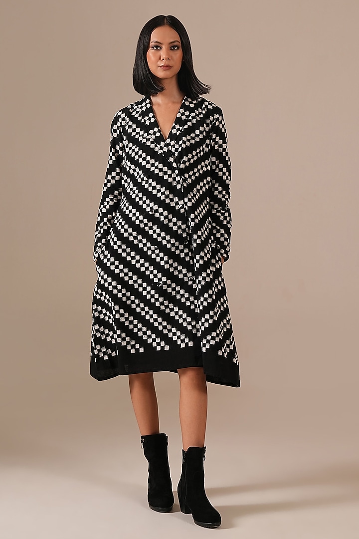 Black Handwoven Jamdani & Cotton Jacket Summer Dress by Indigo Dreams at Pernia's Pop Up Shop