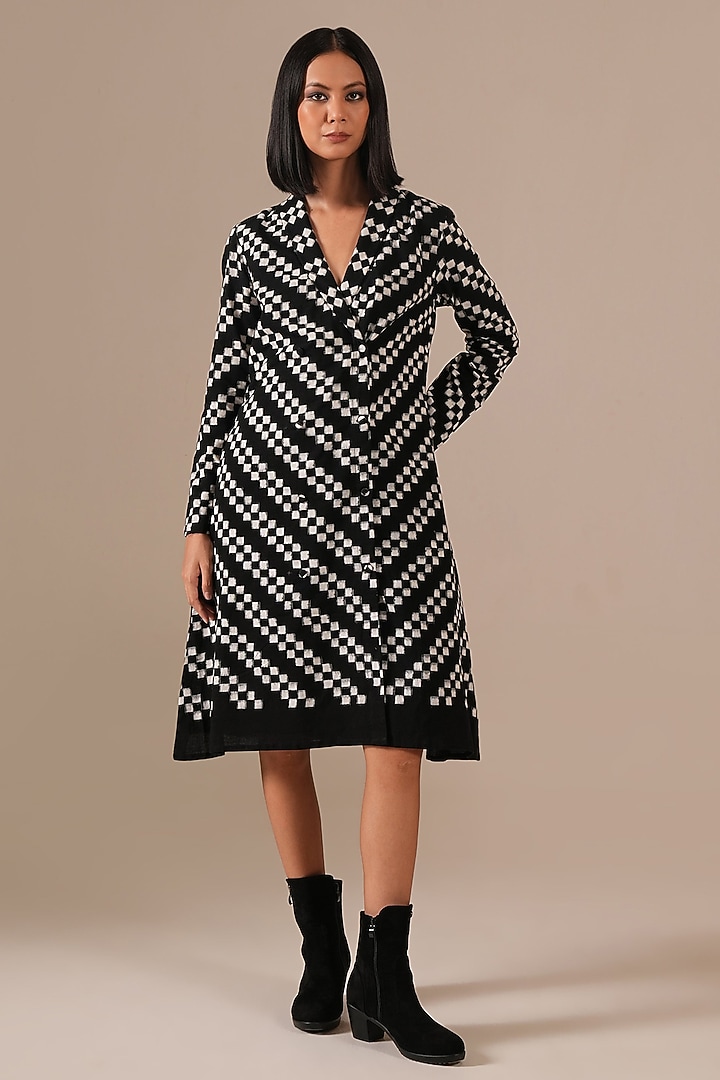 Black Handwoven Jamdani & Cotton Jacket Summer Dress by Indigo Dreams at Pernia's Pop Up Shop