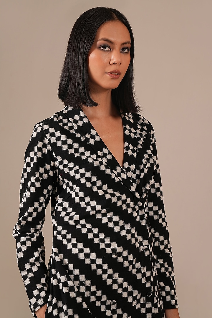 Black Handwoven Jamdani & Cotton Jacket Summer Dress by Indigo Dreams at Pernia's Pop Up Shop