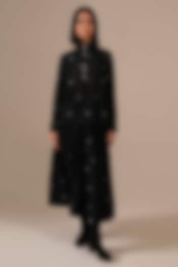 Black Handwoven Jamdani & Cotton Gathered Skirt Set by Indigo Dreams at Pernia's Pop Up Shop