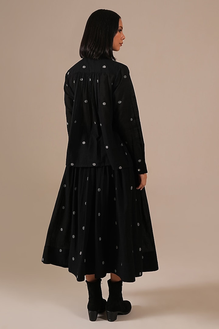 Black Handwoven Jamdani & Cotton Gathered Skirt Set by Indigo Dreams at Pernia's Pop Up Shop