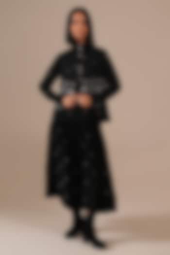 Black Handwoven Jamdani & Cotton Gathered Skirt Set by Indigo Dreams at Pernia's Pop Up Shop