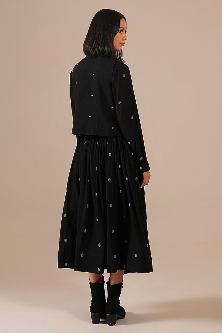 Black Handwoven Jamdani & Cotton Gathered Skirt Set by Indigo Dreams at Pernia's Pop Up Shop
