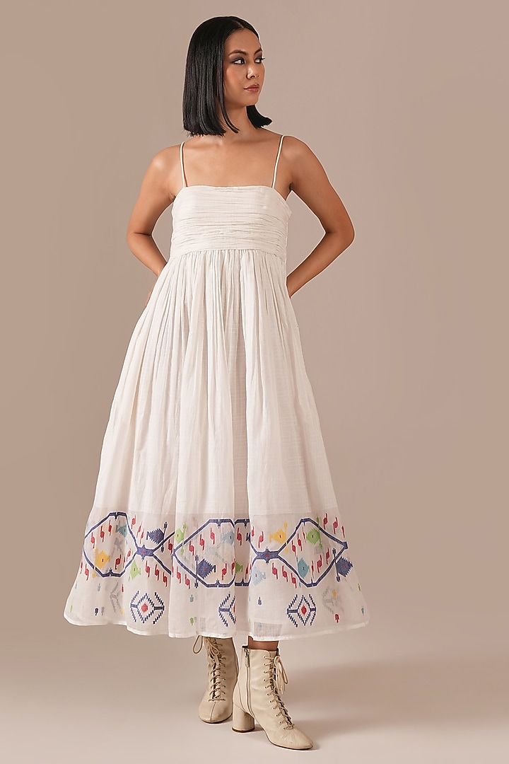 Ivory Cotton Ruched Strappy Vacation Dress by Indigo Dreams at Pernia's Pop Up Shop