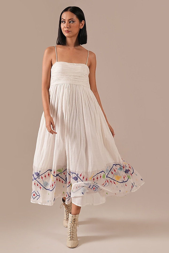 Ivory Cotton Ruched Strappy Vacation Dress by Indigo Dreams at Pernia's Pop Up Shop