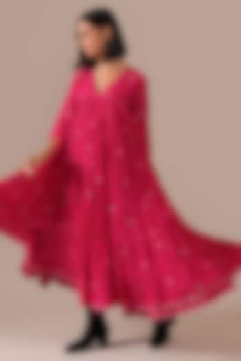 Red Cotton V-Neck Gathered Vacation Dress by Indigo Dreams at Pernia's Pop Up Shop