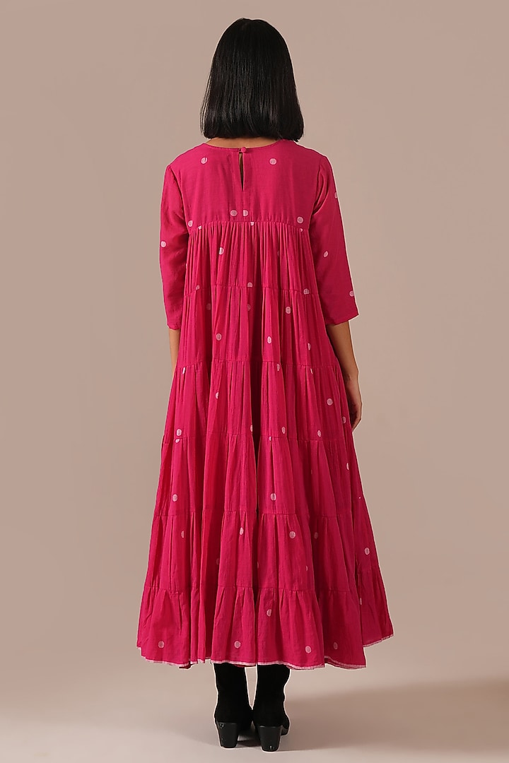 Red Cotton V-Neck Gathered Vacation Dress by Indigo Dreams at Pernia's Pop Up Shop