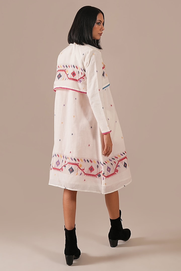 Red Handwoven Jamdani Slip Vacation Dress With Jacket by Indigo Dreams at Pernia's Pop Up Shop