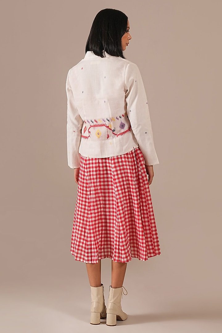 Red Handwoven Jamdani Summer Dress With Jacket by Indigo Dreams at Pernia's Pop Up Shop