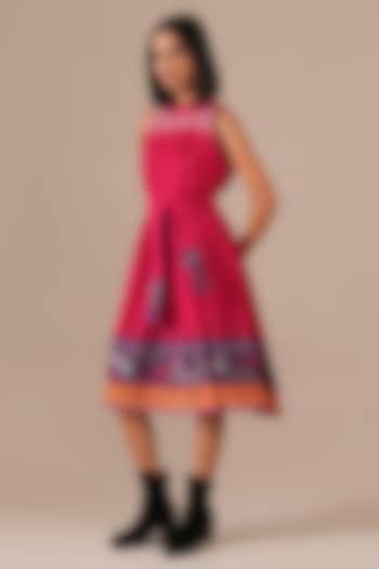 Red & Pink Handwoven Jamdani Gathered Summer Dress by Indigo Dreams at Pernia's Pop Up Shop