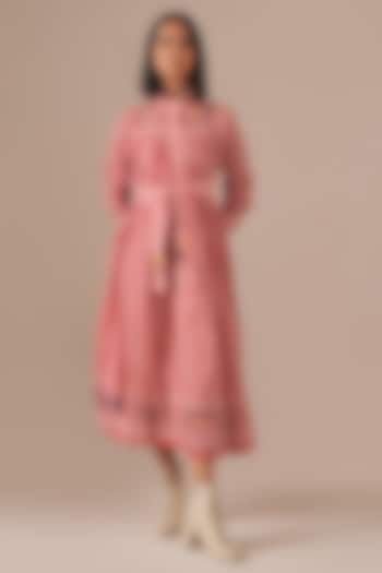 Red Handwoven Jamdani Tiered Vacation Shirt Dress by Indigo Dreams at Pernia's Pop Up Shop